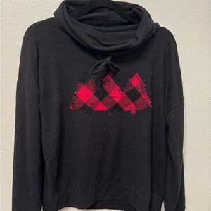 Black Hoodie with Red Plaid Tree Design